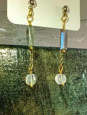 Artisan Labradorite & Moonstone Dangles | Hand-Wrapped Mixed Metal Celestial
